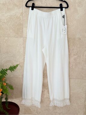Electric & Rose White Ibiza Fringe Terry Lounge pants Medium NWT